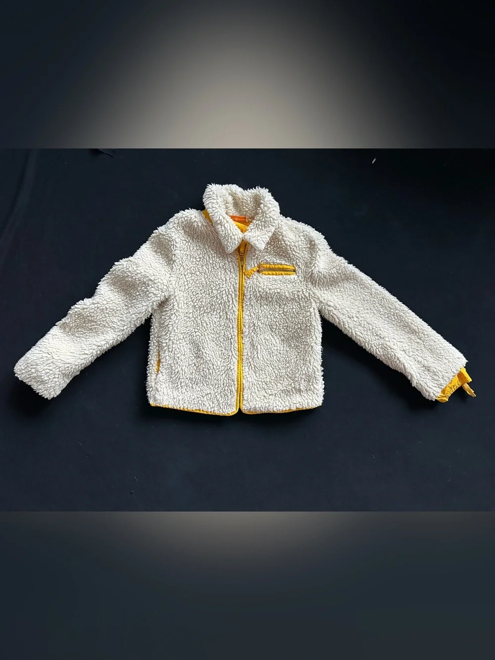 Tory Burch Cream Yellow Faux Sherpa Jacket with Yellow Trim XS